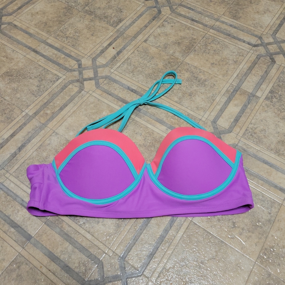 Xhilaration Swimsuit Bikini Top Strapless Halter Strap Color Block Sz Large